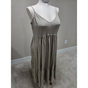 Casual Sleeveless V-Neck Tiered Maxi Dress With Adjustable Straps In Light Olive